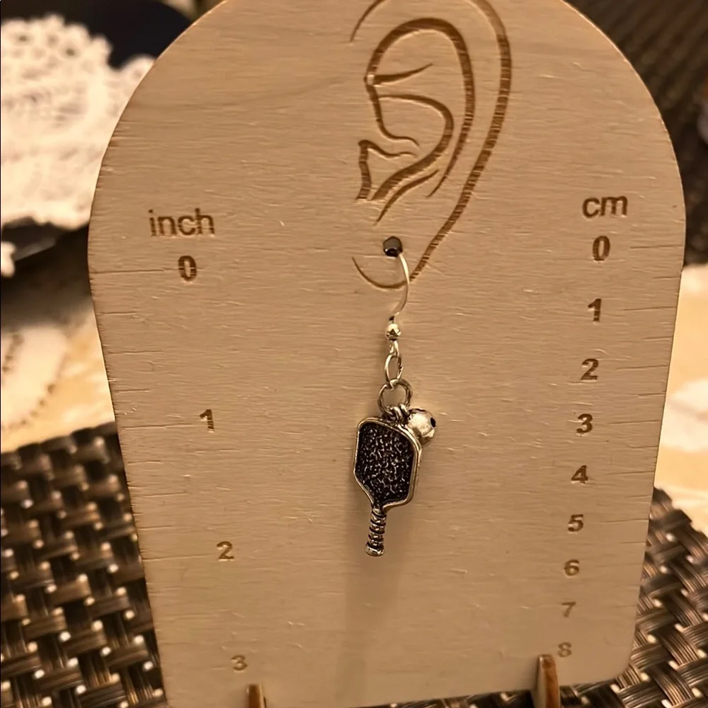 Silver Pickleball Paddle Earrings - Picture 4 of 4